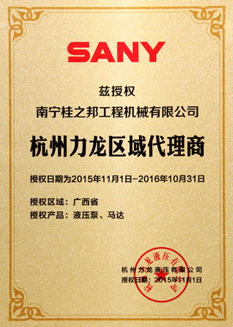 杭州力龍廣西區(qū)總代理證書 杭州力龍廣西區(qū)總代理證書
